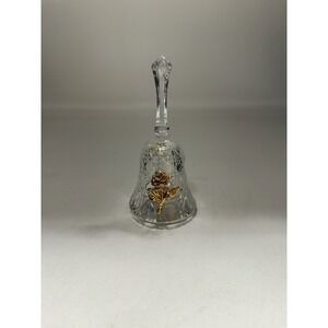 Vintage Federal Glass Windsor Crystal Bell with 3D Gold Rose Button & Cane